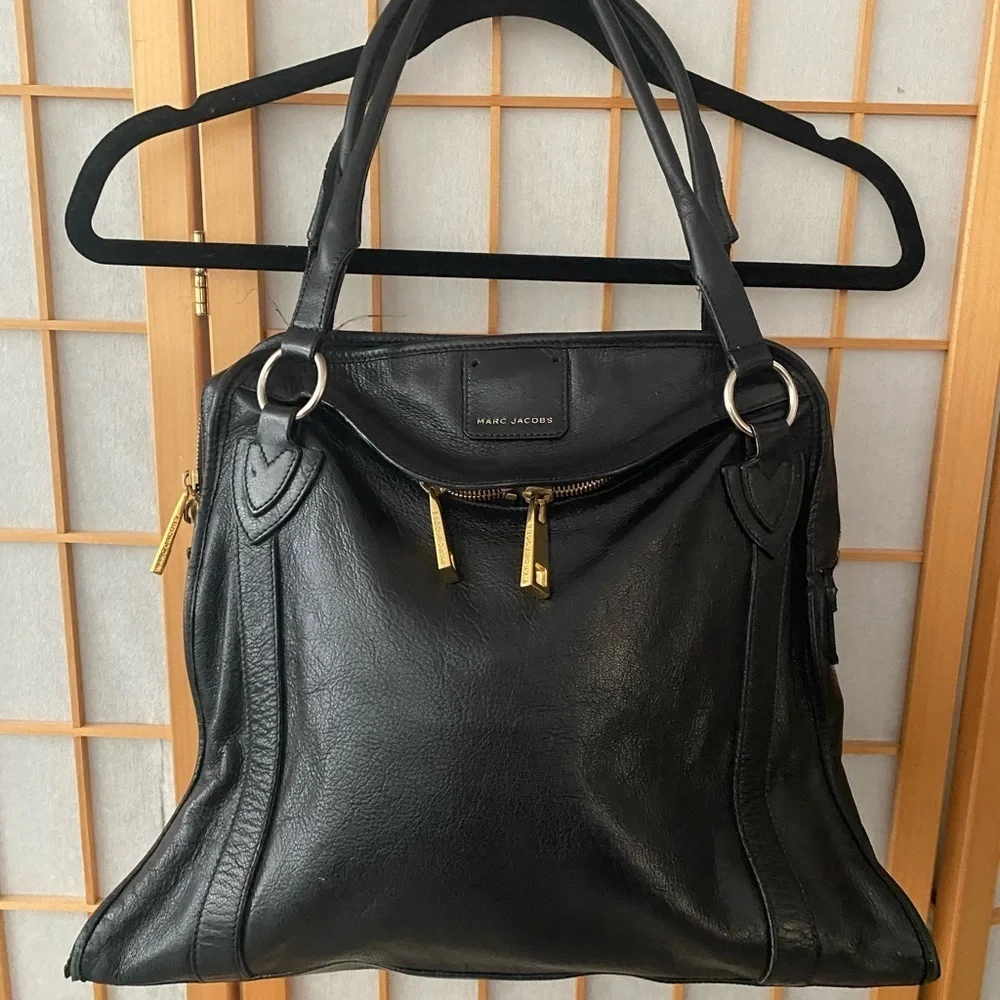 Marc JACOBS Black Wellington Fulton Leather Satchel Bag Large Purse Tote $1300
